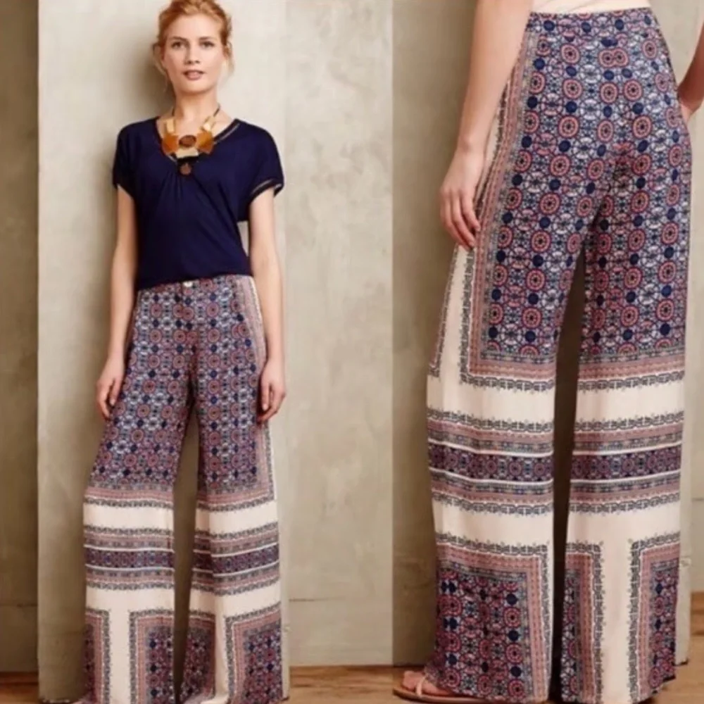 Elevenses Printed Wide Leg Pants Size 2 shortened to 28” Inseam